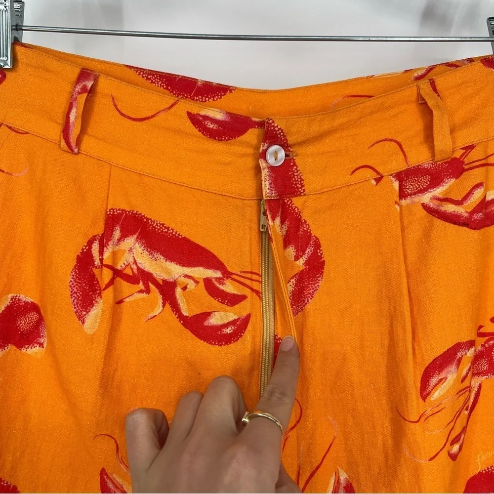 Farm Rio Orange Linen Blend Lobster Vacation Preppy Scalloped Shorts Small - Picture 2 of 5